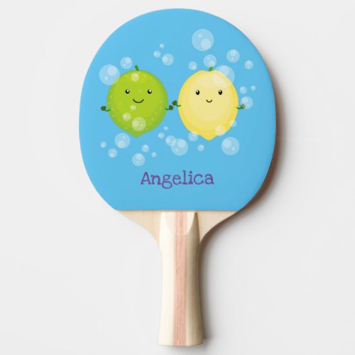 Cute happy lemon lime cartoon illustration ping pong paddle