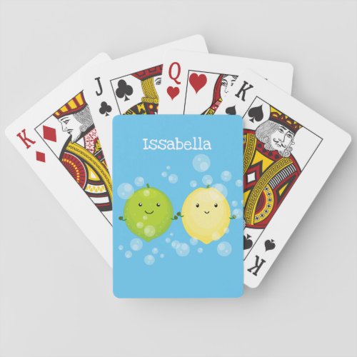 Cute happy lemon lime cartoon illustration playing cards