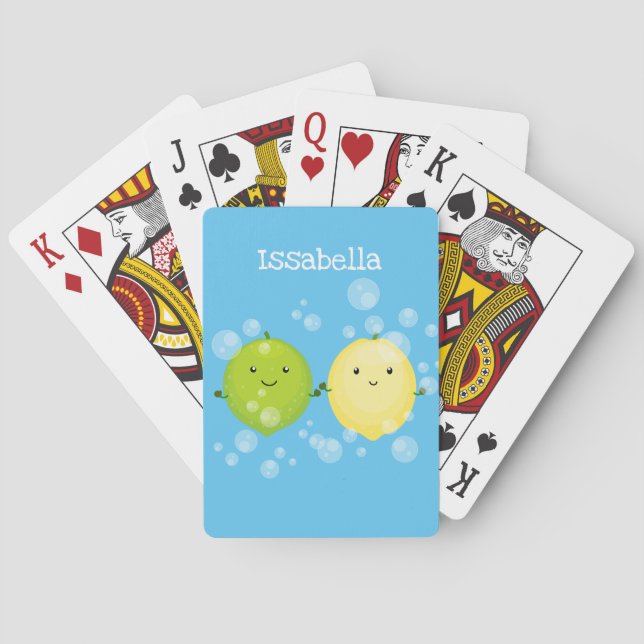 Cute happy lemon lime cartoon illustration poker cards (Back)