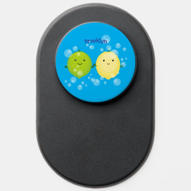 Cute happy lemon lime cartoon illustration PopSocket (Popsocket)