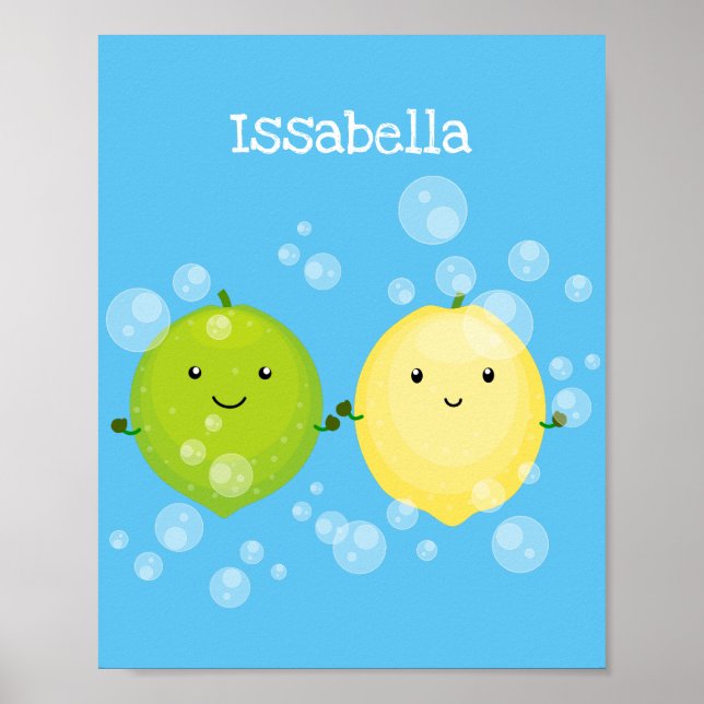 Cute happy lemon lime cartoon illustration poster (Front)
