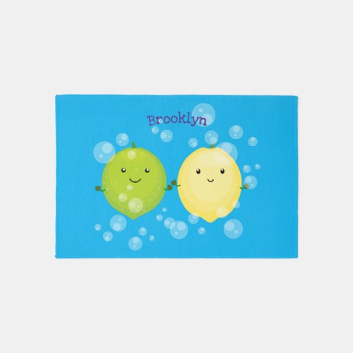 Cute happy lemon lime cartoon illustration rug
