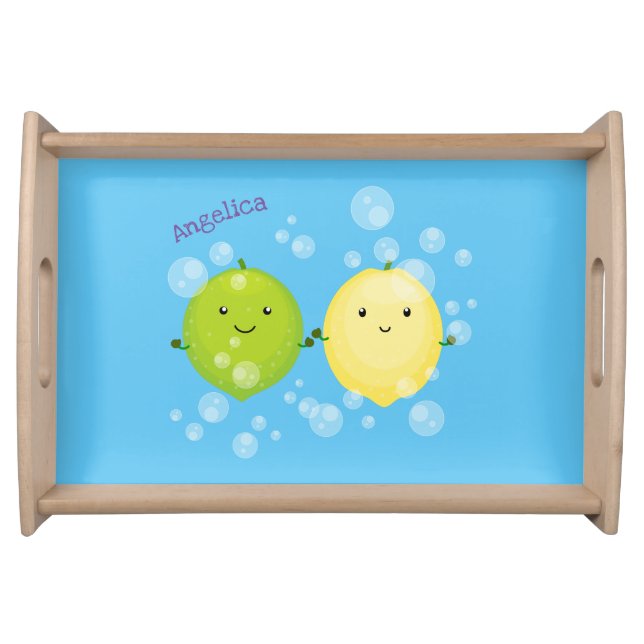 Cute happy lemon lime cartoon illustration serving tray (Front)