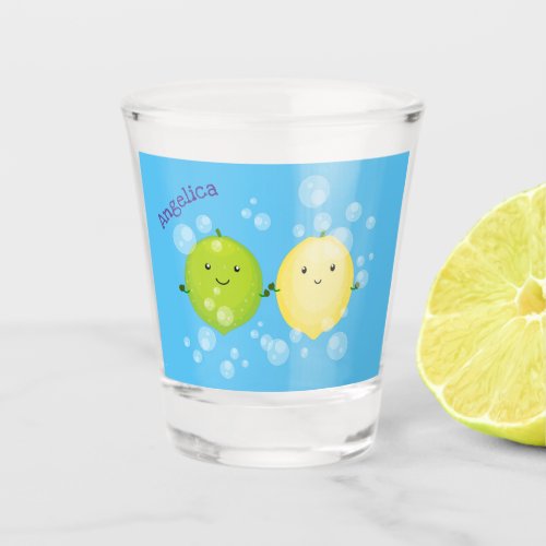 Cute happy lemon lime cartoon illustration  shot glass