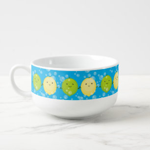 Cute happy lemon lime cartoon illustration soup mug