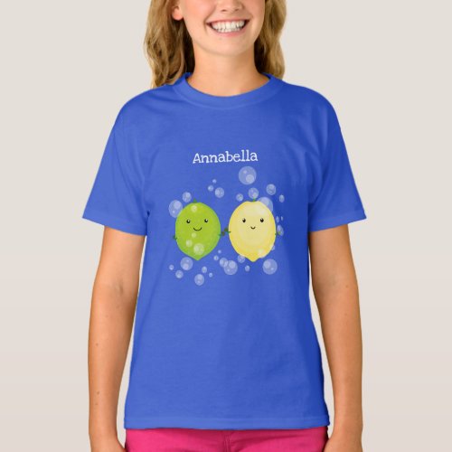 Cute happy lemon lime cartoon illustration T_Shirt