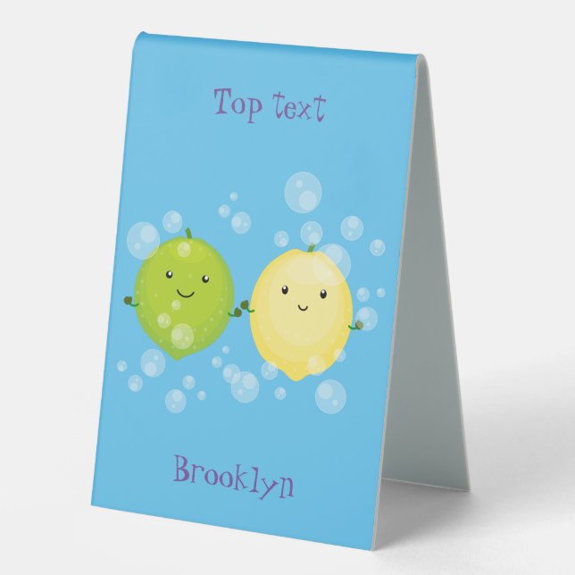 Cute happy lemon lime cartoon illustration table tent (Front)