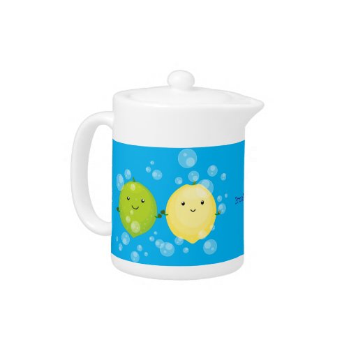 Cute happy lemon lime cartoon illustration teapot