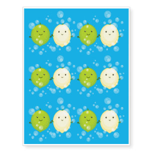 Cute happy lemon lime cartoon illustration temporary tattoos