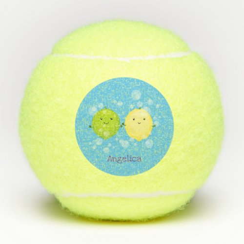 Cute happy lemon lime cartoon illustration tennis balls