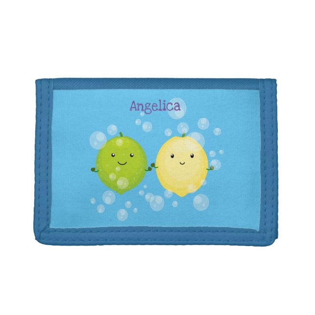 Cute happy lemon lime cartoon illustration trifold wallet (Front)