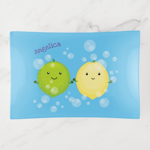 Cute happy lemon lime cartoon illustration trinket tray