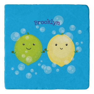 Cute happy lemon lime cartoon illustration trivet