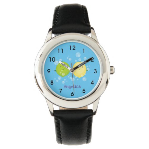 Cute happy lemon lime cartoon illustration watch