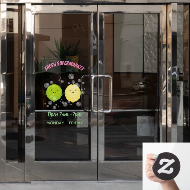 Cute happy lemon lime cartoon illustration window cling (Office Door)