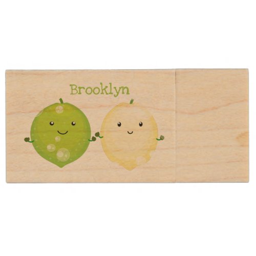 Cute happy lemon lime cartoon illustration wood flash drive