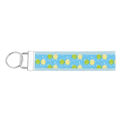 Cute happy lemon lime cartoon illustration wrist keychain