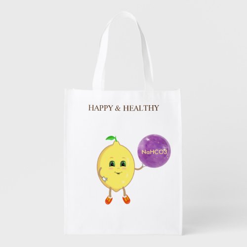 Cute happy lemon with a magic ball grocery bag