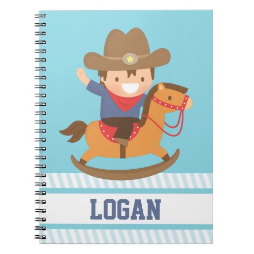 Cute Happy Little Cowboy on Rocking Horse Notebook