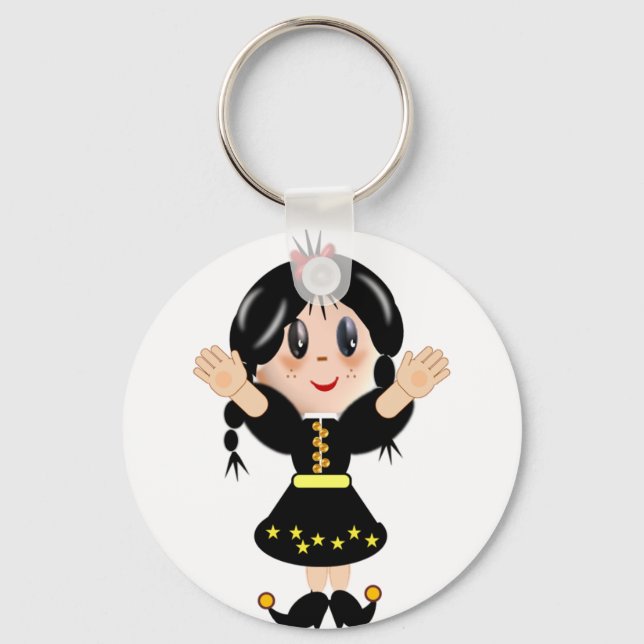 Cute happy little girl cartoon keychain (Front)