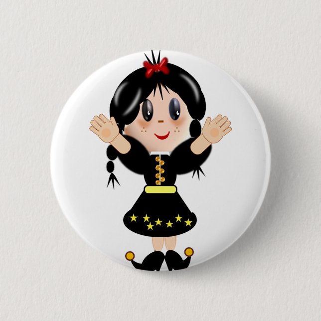 Cute happy little girl cartoon pinback button (Front)