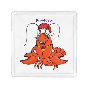 Cute happy lobster wearing Christmas hat cartoon Acrylic Tray
