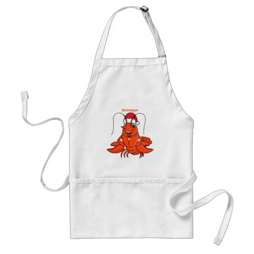 Cute happy lobster wearing Christmas hat cartoon Adult Apron