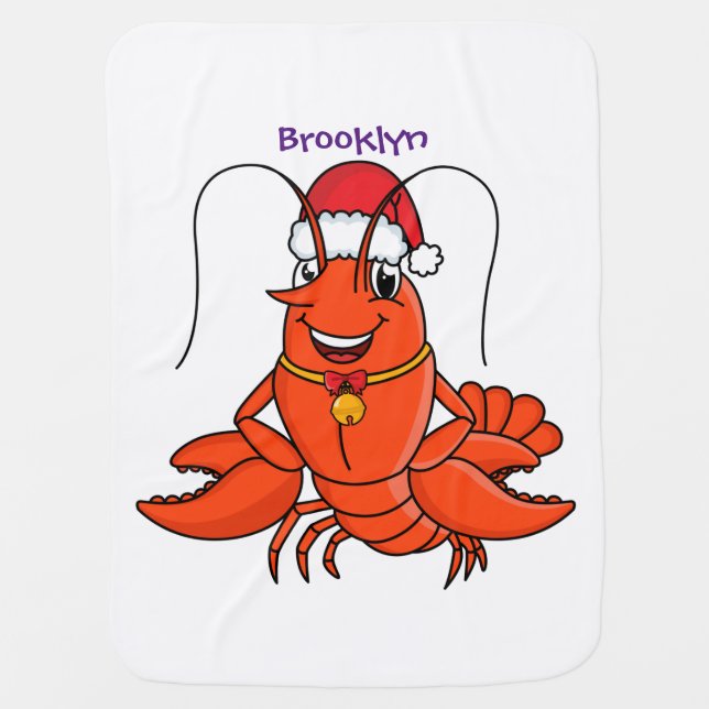 Cute happy lobster wearing Christmas hat cartoon Baby Blanket (Front)