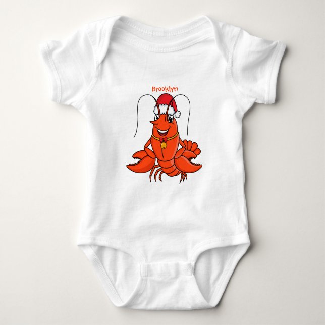 Cute happy lobster wearing Christmas hat cartoon Baby Bodysuit (Front)