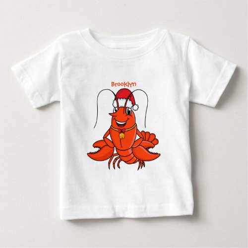 Cute happy lobster wearing Christmas hat cartoon Baby T_Shirt