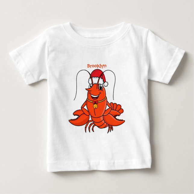 Cute happy lobster wearing Christmas hat cartoon Baby T-Shirt (Front)
