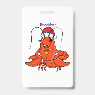 Cute happy lobster wearing Christmas hat cartoon Badge
