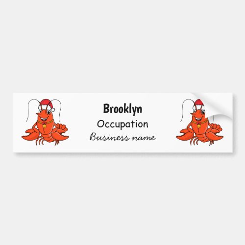 Cute happy lobster wearing Christmas hat cartoon Bumper Sticker