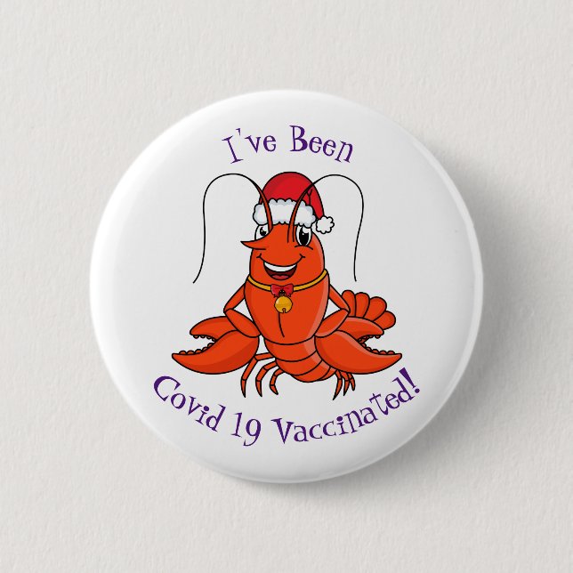 Cute happy lobster wearing Christmas hat cartoon Button (Front)