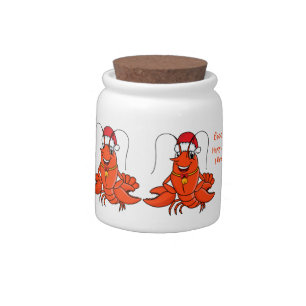 Cute happy lobster wearing Christmas hat cartoon Candy Jar