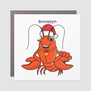 Cute happy lobster wearing Christmas hat cartoon Car Magnet