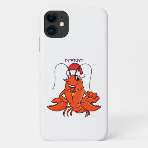 Cute happy lobster wearing Christmas hat cartoon iPhone 11 Case