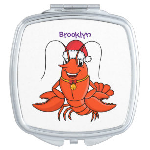 Cute happy lobster wearing Christmas hat cartoon Compact Mirror