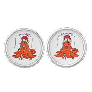 Cute happy lobster wearing Christmas hat cartoon Cufflinks
