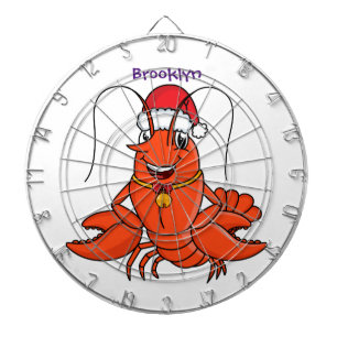 Cute happy lobster wearing Christmas hat cartoon Dart Board