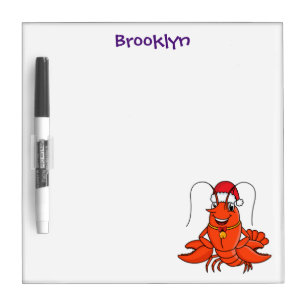 Cute happy lobster wearing Christmas hat cartoon Dry Erase Board