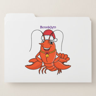 Cute happy lobster wearing Christmas hat cartoon File Folder