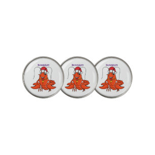 Cute happy lobster wearing Christmas hat cartoon Golf Ball Marker