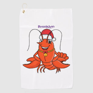 Cute happy lobster wearing Christmas hat cartoon Golf Towel