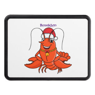Cute happy lobster wearing Christmas hat cartoon Hitch Cover