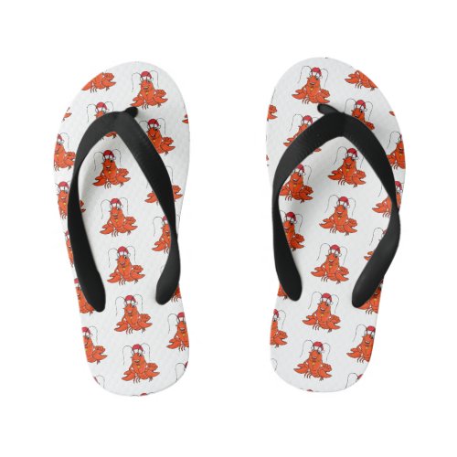 Cute happy lobster wearing Christmas hat cartoon Kids Flip Flops