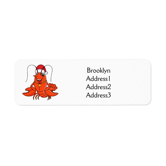 Cute happy lobster wearing Christmas hat cartoon Label (Front)