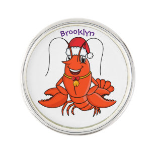 Cute happy lobster wearing Christmas hat cartoon Lapel Pin