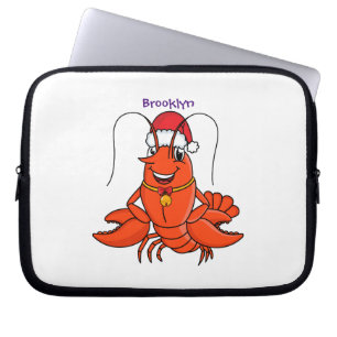 Cute happy lobster wearing Christmas hat cartoon Laptop Sleeve