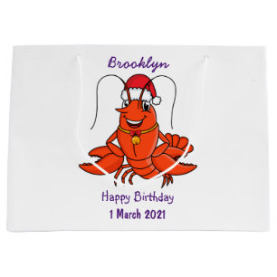 Cute happy lobster wearing Christmas hat cartoon Large Gift Bag